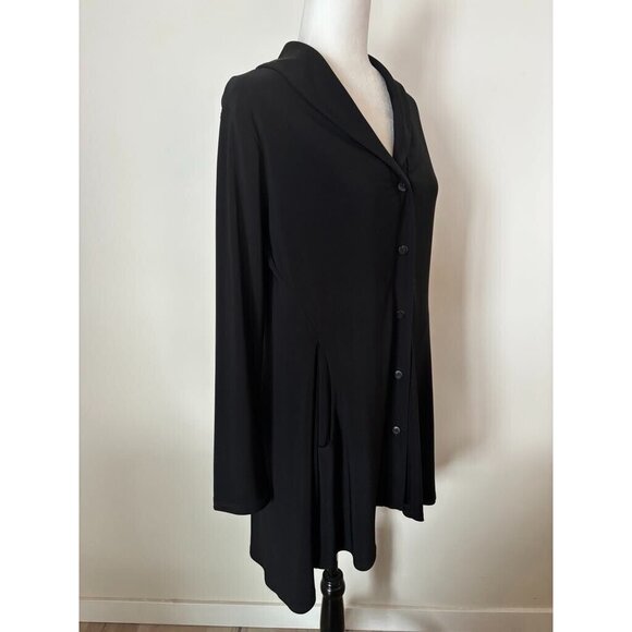 SYMPLI Tunic Top Size 6 Black Lined Collared Heavy Knit Side Pockets Button Up - Picture 4 of 8